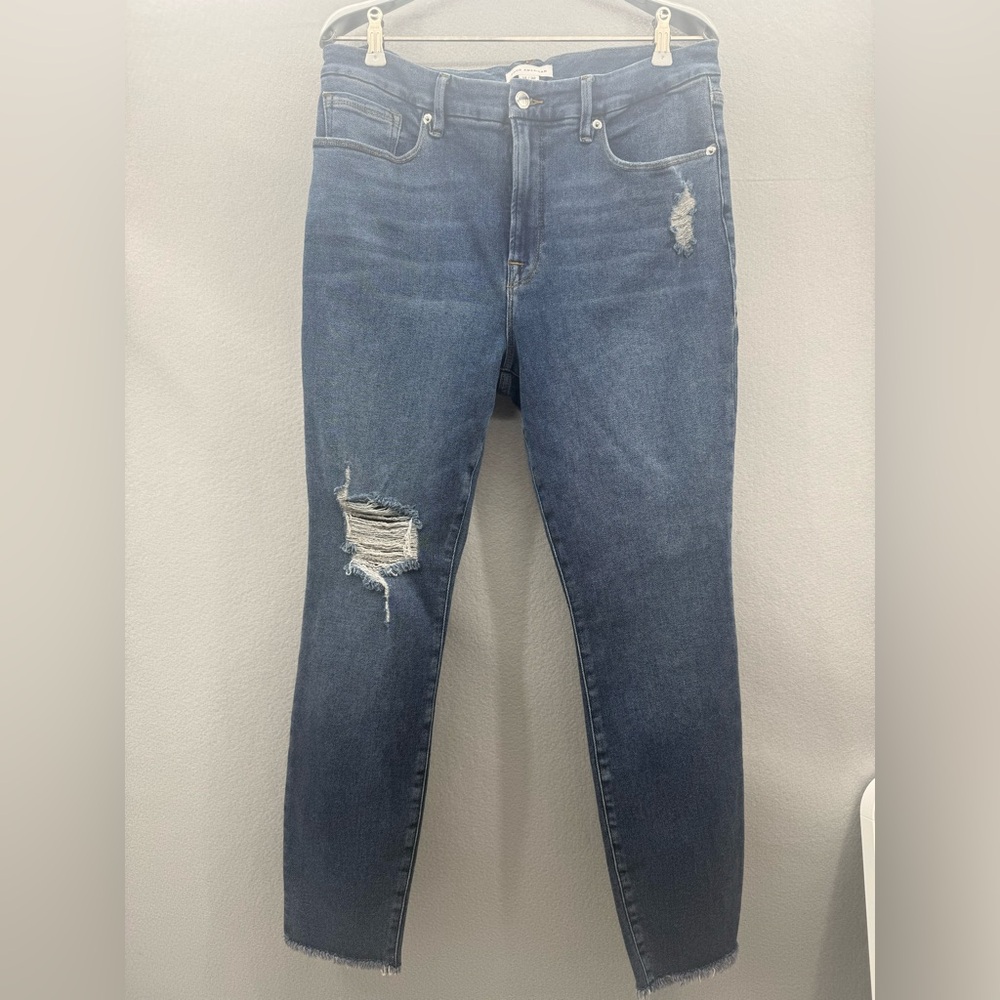 Good American Womens Size 14/32  Skinny Distressed Medium Wash Jeans Stretch